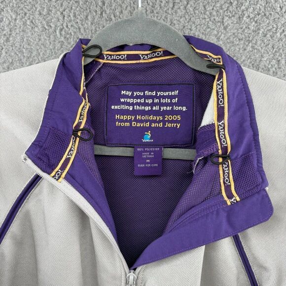 Yahoo Mens Jacket Gray Happy Holidays 2005 Full Zip Long Sleeve Y2K Size Medium - Picture 5 of 14